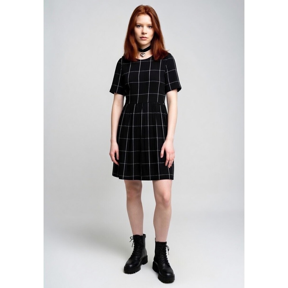 Grunge‎ Dress 4 6 Small Witchy Plaid Minimalist Punk Black White 90s